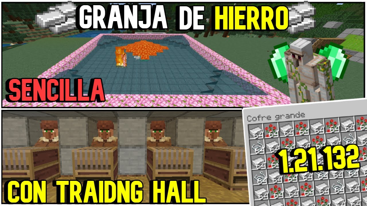 🪨Granja De Hierro Y  Trading Hall Sencilla Minecraft Bedrock 1.21.132🪨