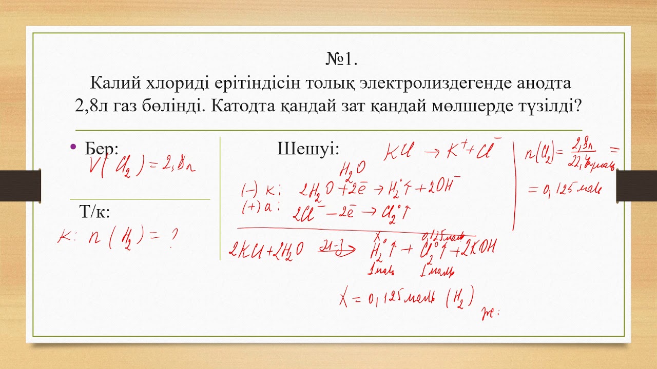 Электролиз тақырыбына есептер шығару