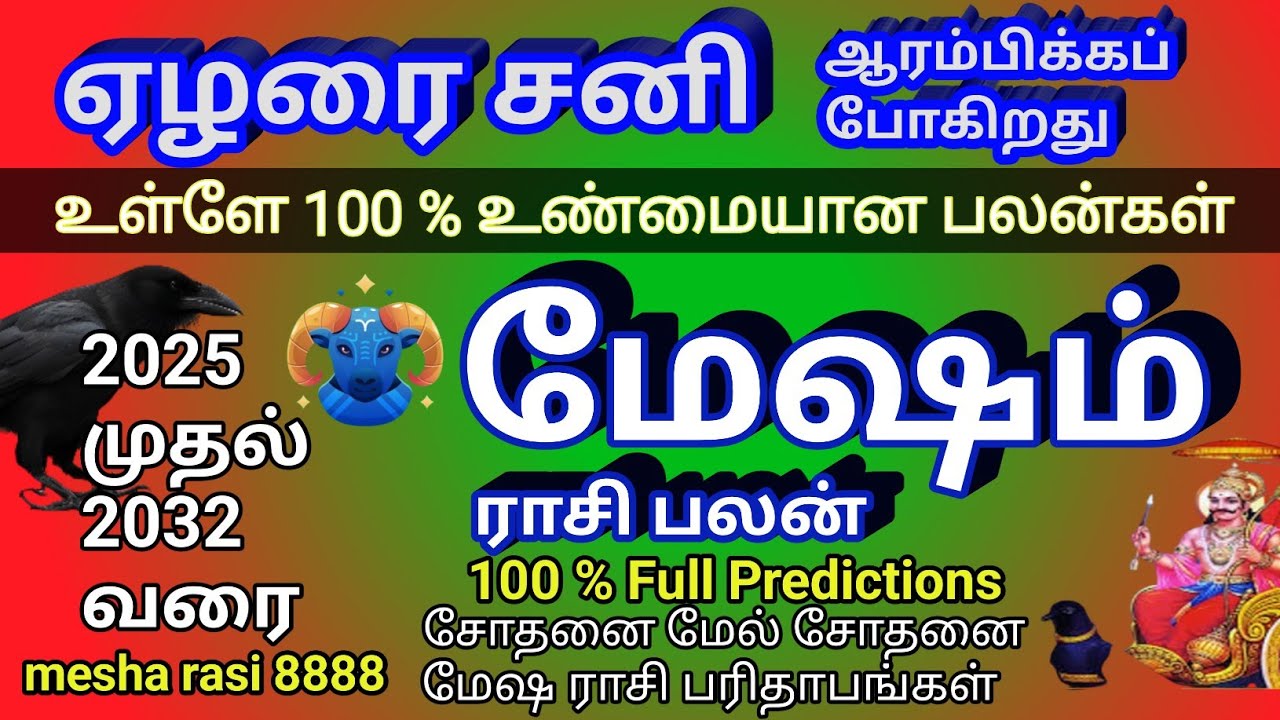 மேஷ ராசி | ஏழரை சனி ஆரம்பம் | 2025 to 2027 | ராசி பலன்கள் | @mesharasi8888