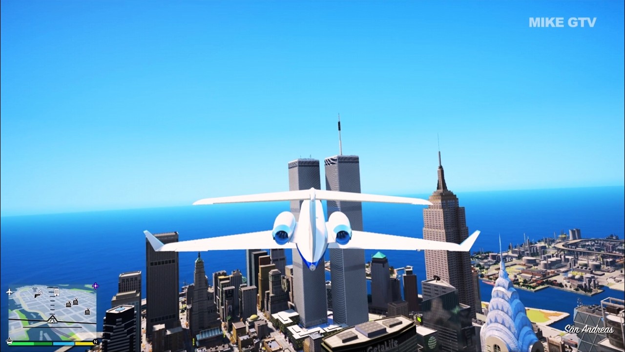 Liberty City in GTA V : Flying to SANDY S from Liberty City Michael, Franklin & Trevor ✈️ (4K 60)