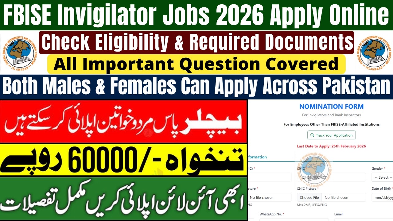 FBISE Invigilator Jobs 2026 Apply Online | Invigilator Jobs 2026 | Government Education Jobs 2026