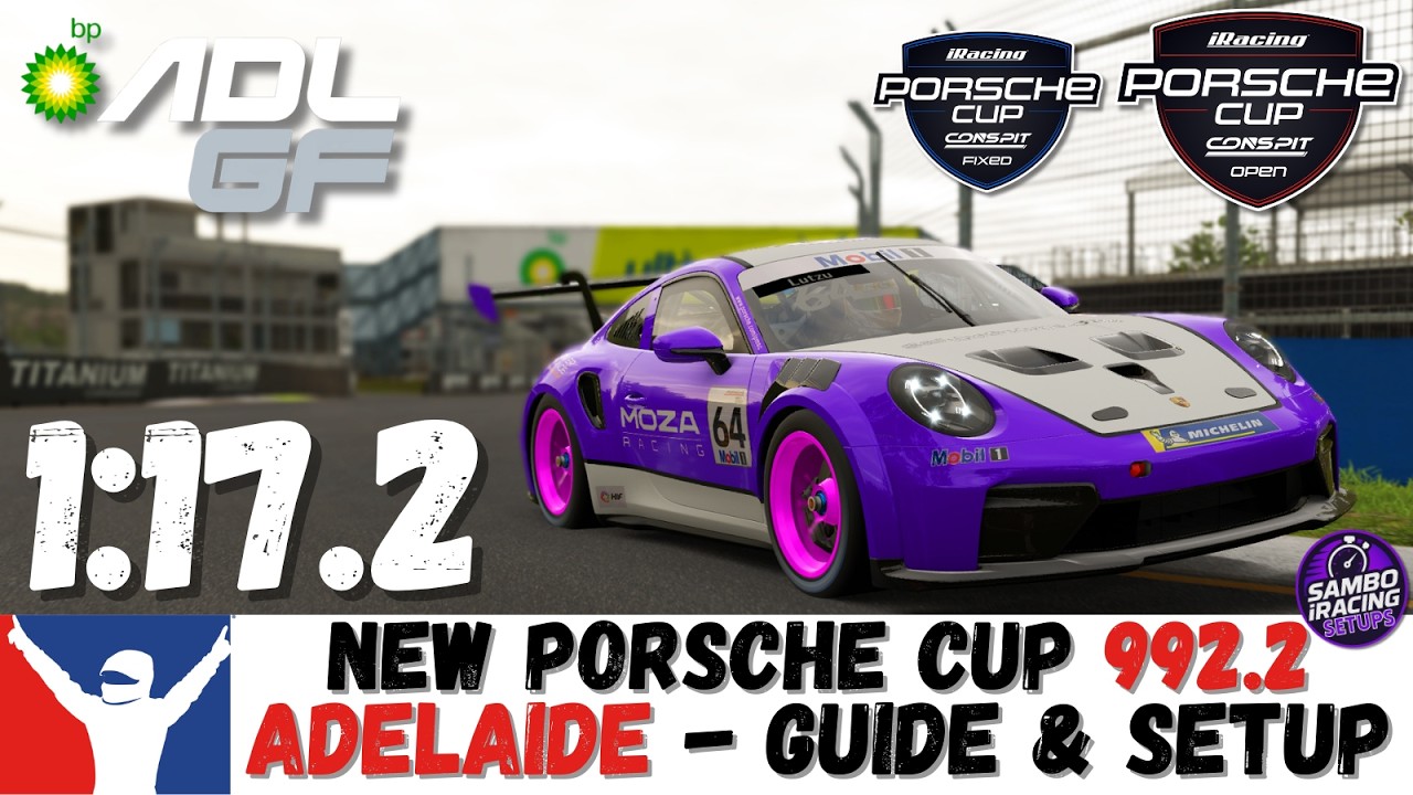 iRacing Porsche Cup Adelaide Guide 1:17.2 Porsche 992.2 Cup Adelaide Track Guide