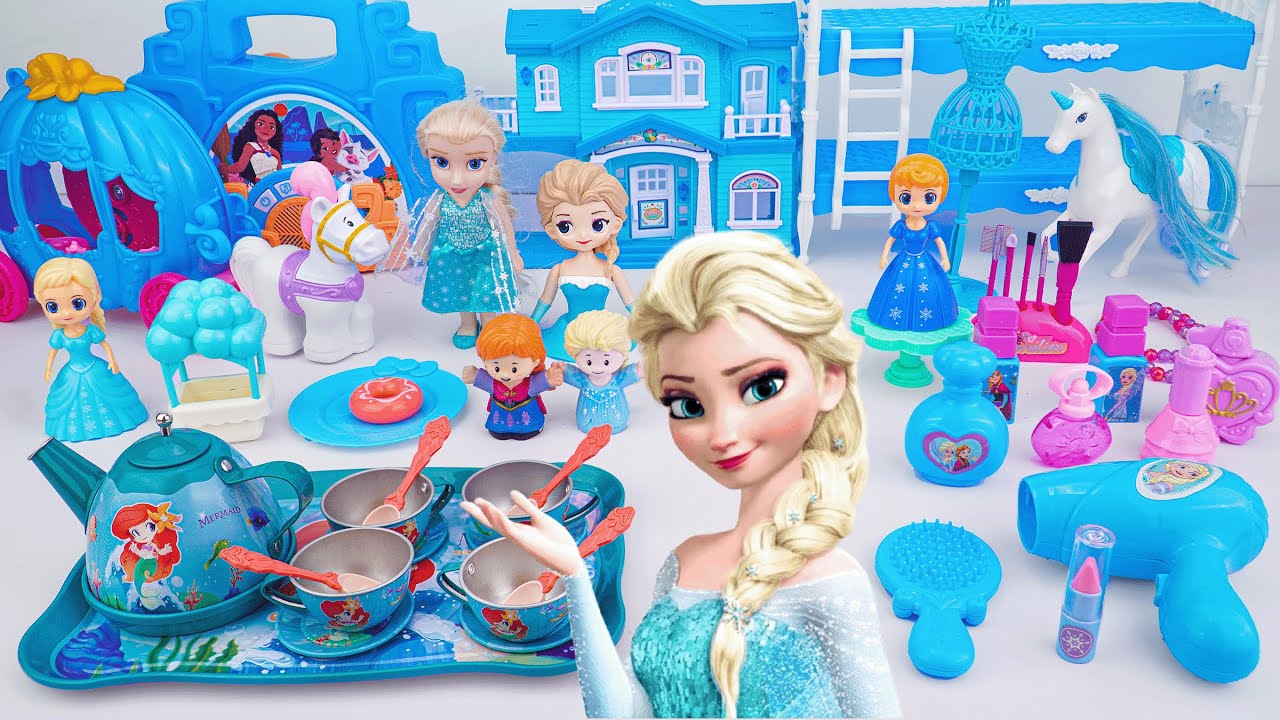 Unboxing Disney Princess Elsa and Ariel Toys | Elsa's Blue Makeup Playset | Mermaid Tea Party Set
