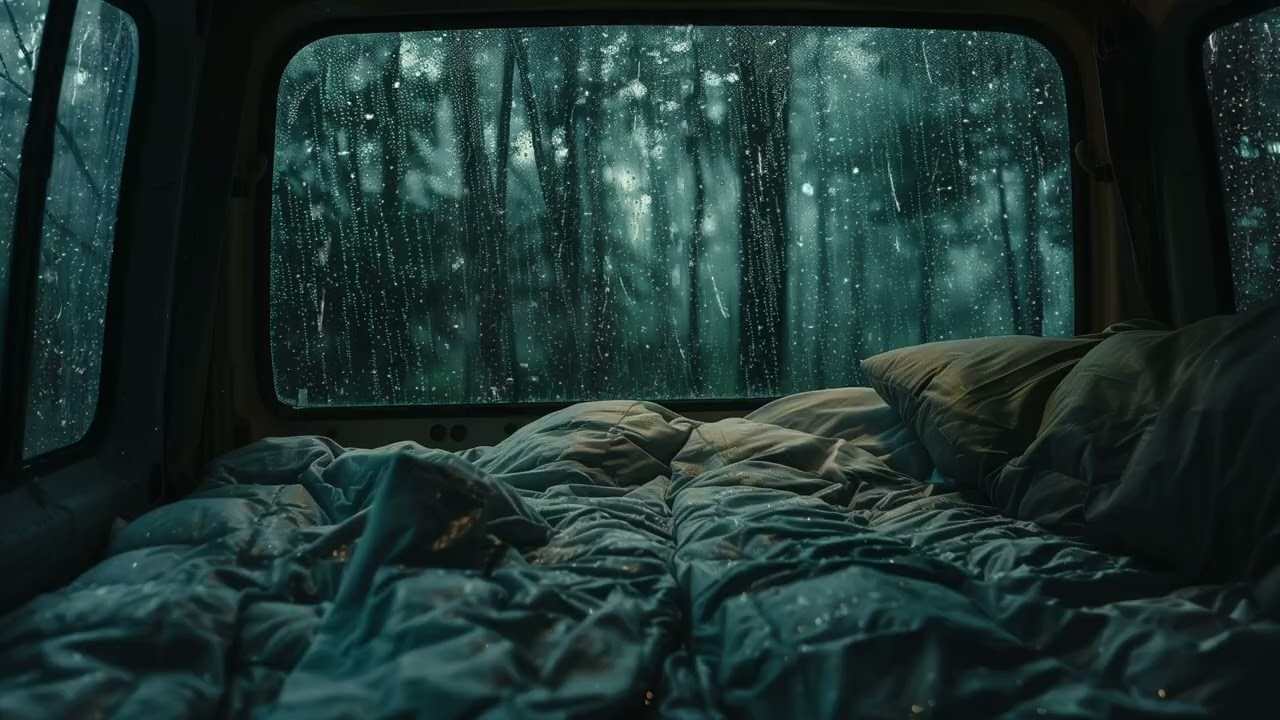 10 Hours 🌧 Lonely Van Night – Rain & Thunder Ambience for Deep Sleep
