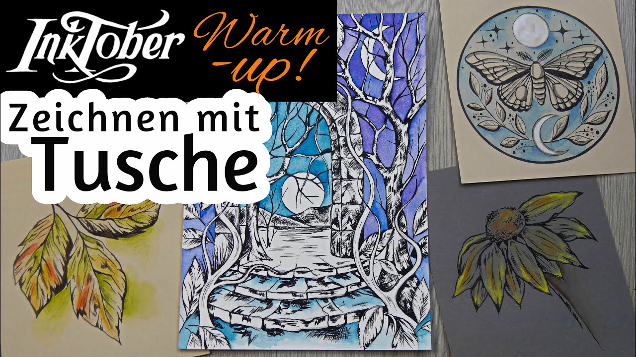 Materialien & Grundlagen für das Zeichnen und colorieren mit Feder & Tusche ❤️ INTOBER WARM-UP!