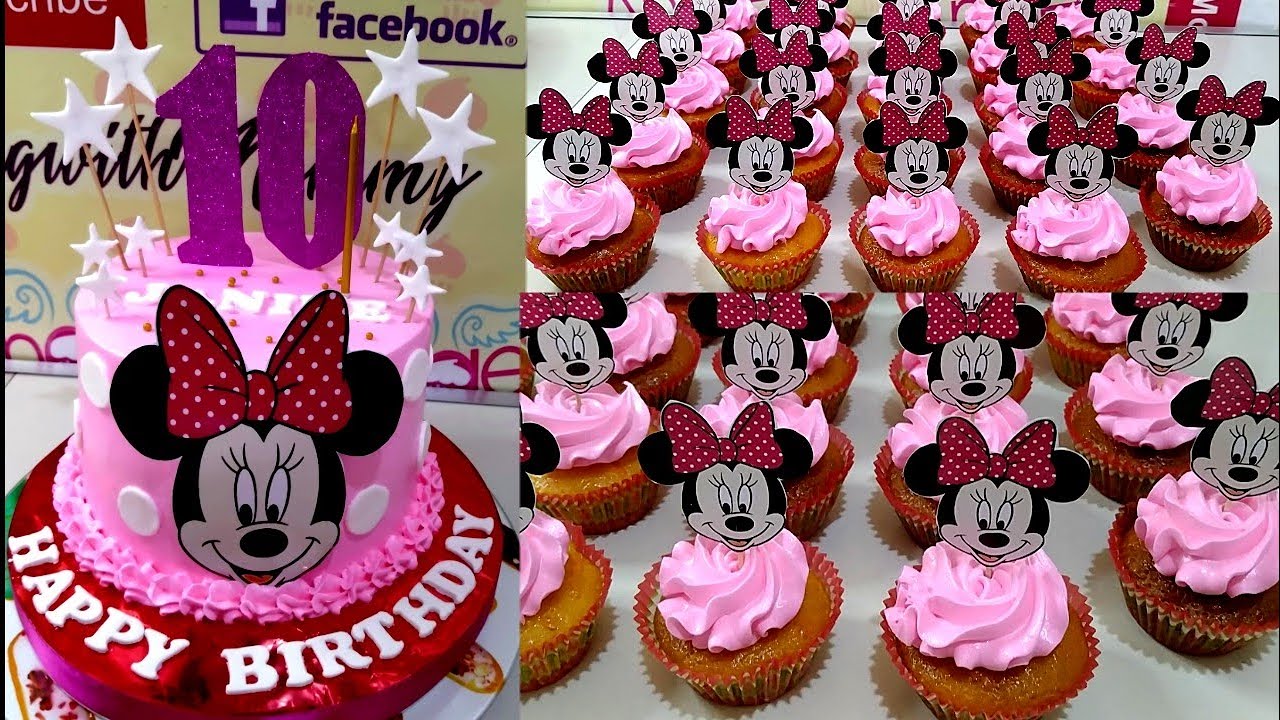 Minnie mouse cake and cupcake with boiled icing frosting || easy tutorial