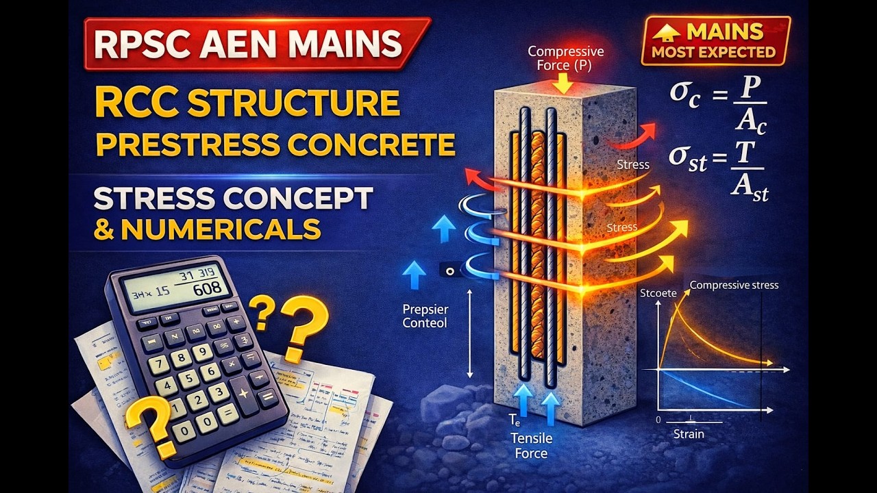 “RPSC AEN MAINS 🔥 RCC Structure | Prestressed Concrete – Stress Concept & Numericals”