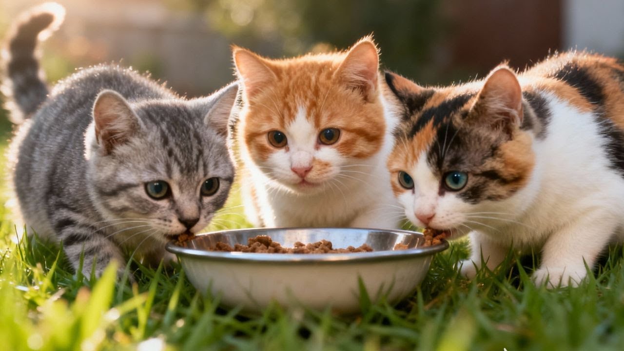 Chubby Kittens Enjoying Mealtime Together