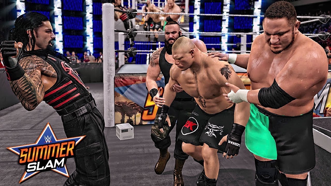 WWE 2K17 SummerSlam 2017 - Brock Lesnar vs Roman Reigns vs Strowman vs Samoa Joe Fatal 4 Way Match!