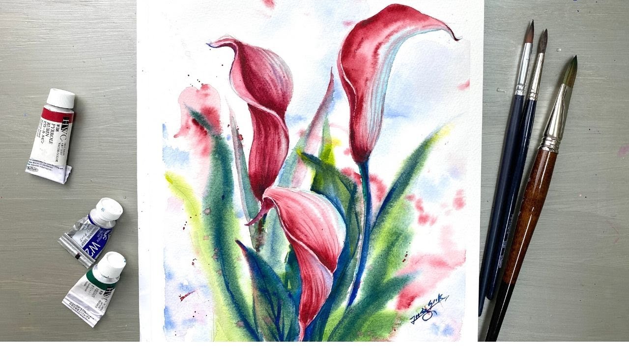 Watercolor Painting -Beautiful Calla Lily- Wet on Wet Technique-Tutorial Step by Step