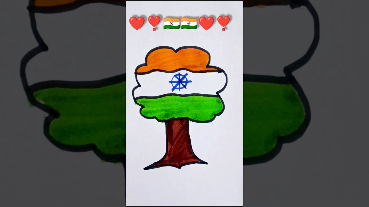 Indian flag with tree drawing #shorts #viralshorts #drawing #indianflagdrawing #tending