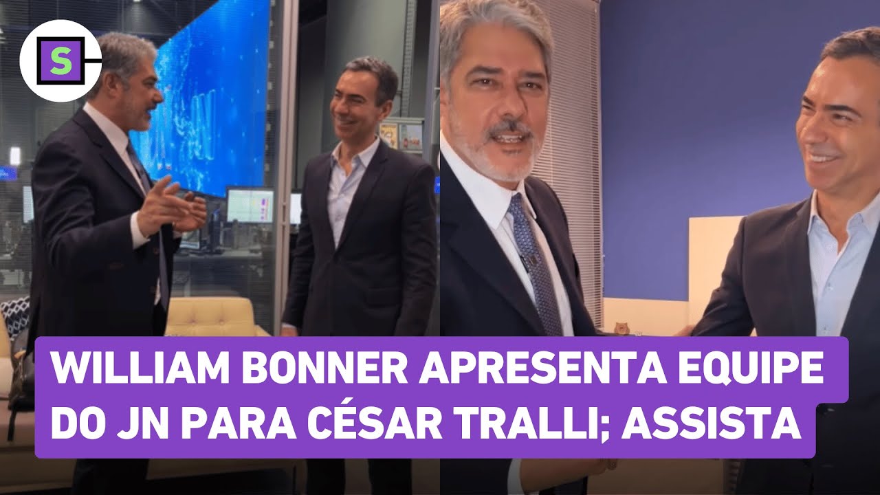 William Bonner apresenta equipe do Jornal Nacional para C&eacute;sar Tralli; veja