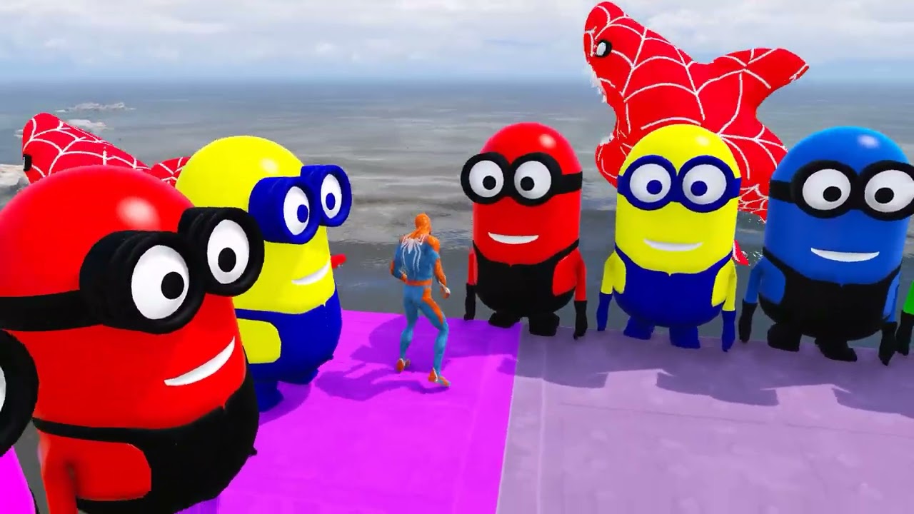 GTA 5 Epic Ragdolls RED SPIDERMAN VS RED MINION VS GREEN MINIONEuphoria Physics & Funny Fails 11