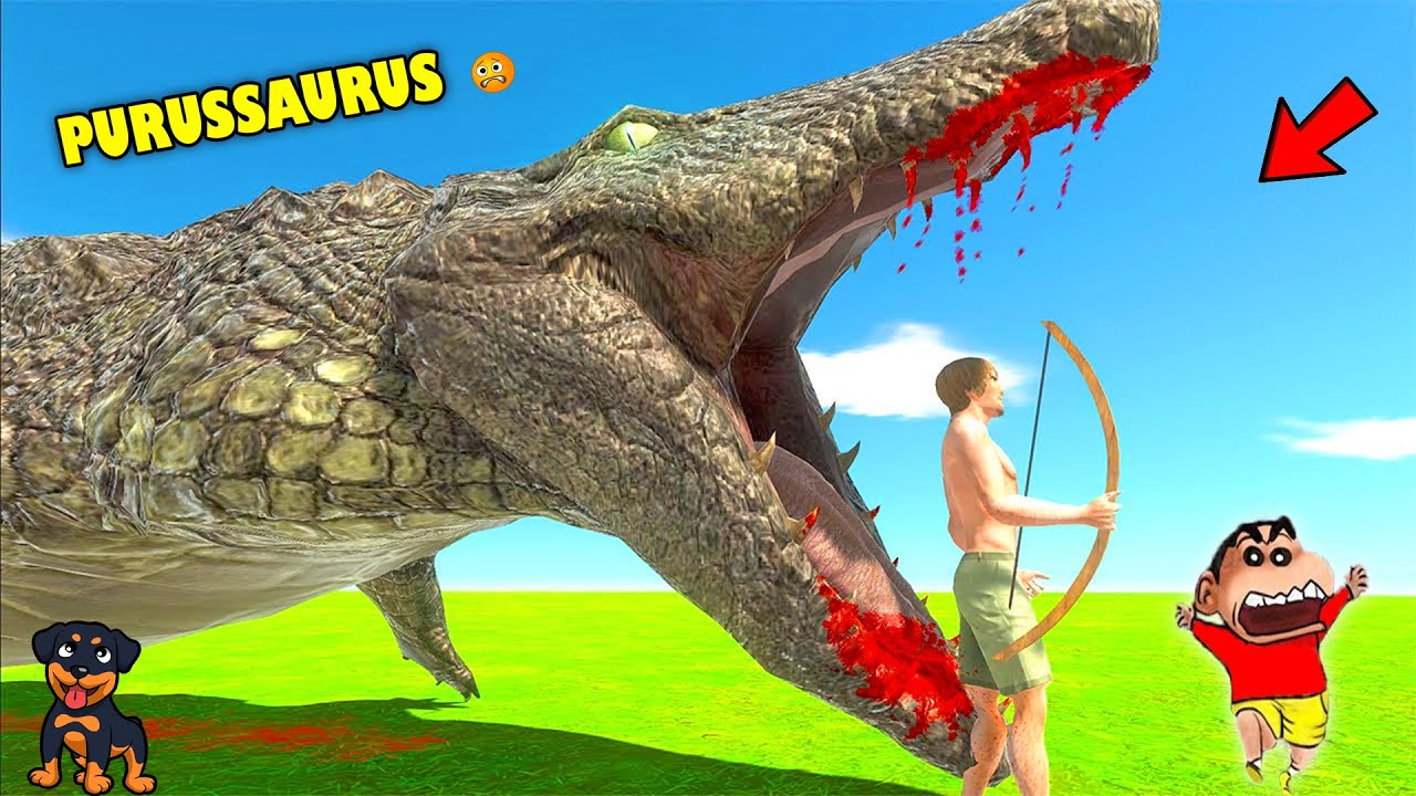 PURUSSAURUS vs EVERY UNIT😱| SHINCHAN and CHOP fight DINOSAURS 😂Hindi animal revolt battle simulator