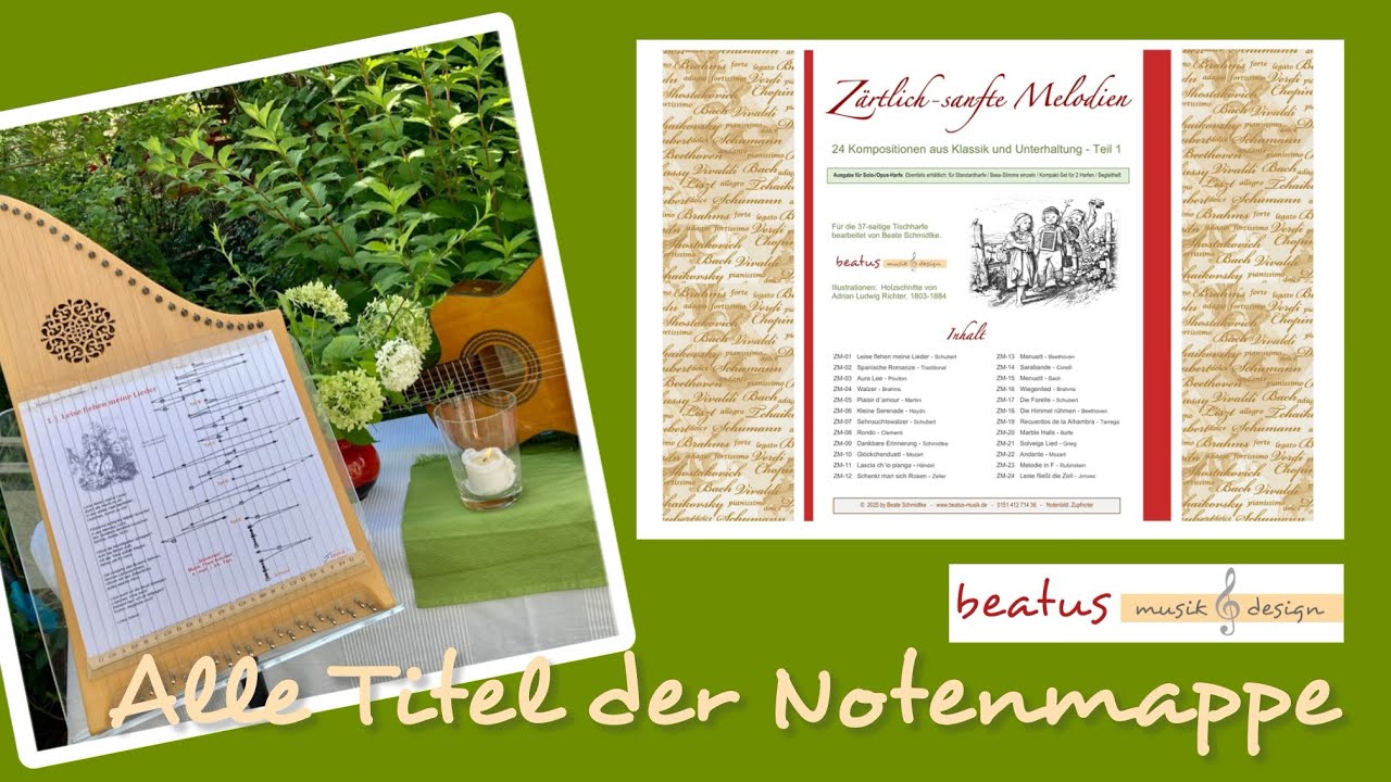 Zärtlich-sanfte Melodien - Alle Titel der Notenmappe für die Tischharfe 