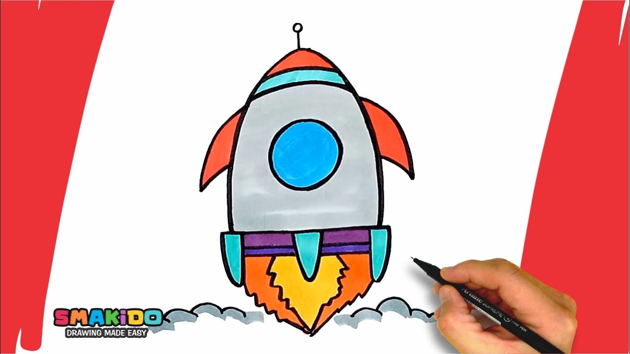 How To Draw a Rocket For Kids | Easy Rocket Drawing and Coloring Tutorial Step By Step