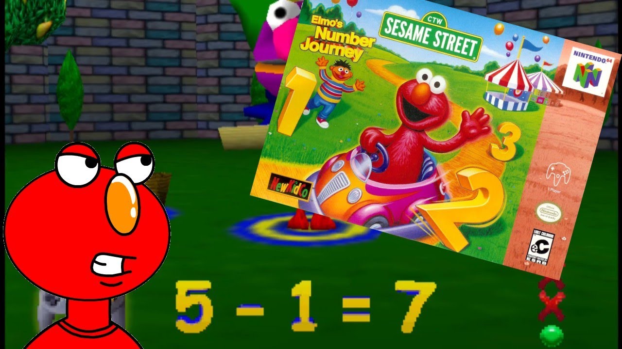 Элмо проигрывает в игре «Путешествие Элмо с числами»/Уничтожает Nintendo 64/Наказан.