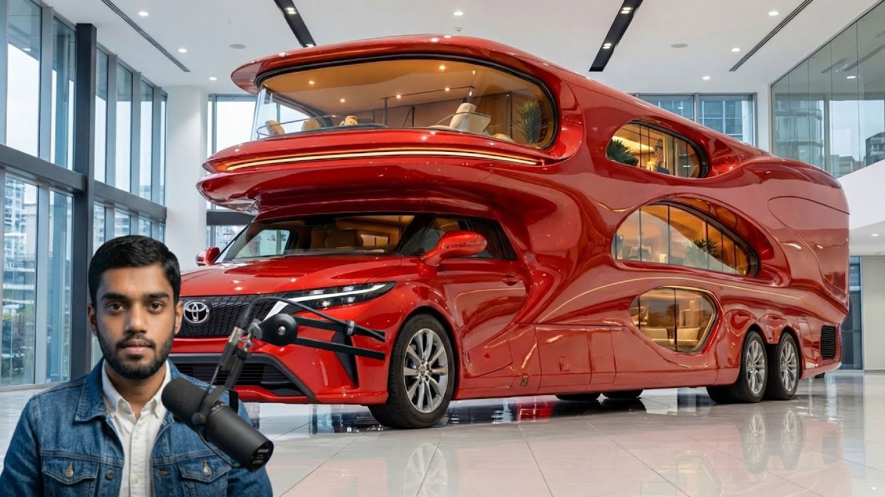 Автодом Toyota Grand Cruiser 2026 года — потрясающий роскошный автодом красного цвета с окнами в ...