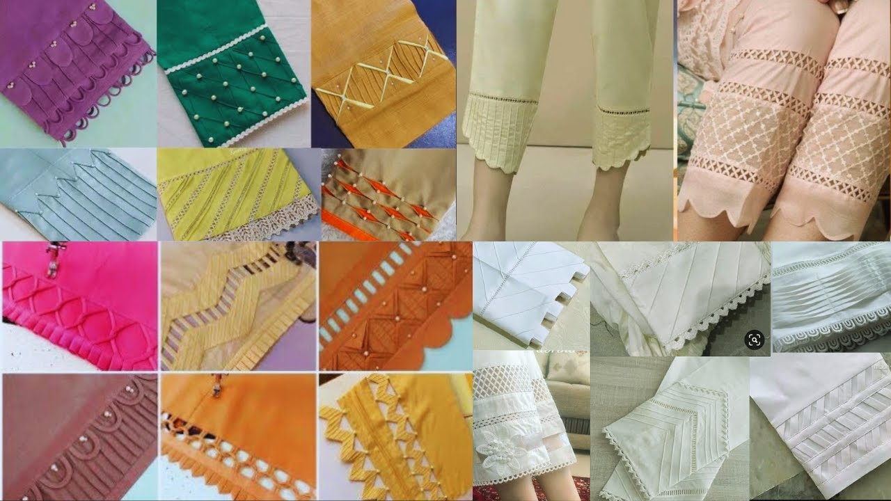 New Pakistani Trousers Designs with Pintex And Lace | pancha designs 2024 | brother lace and cloth
