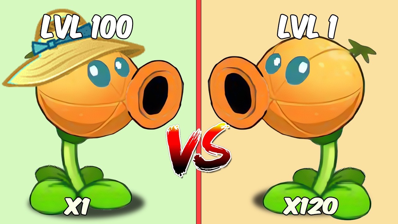 PvZ 2 Challenge - 120 Plants Level 1 Vs 1 Plant Level 100 Vs Sunday Edition Zombie Level 15