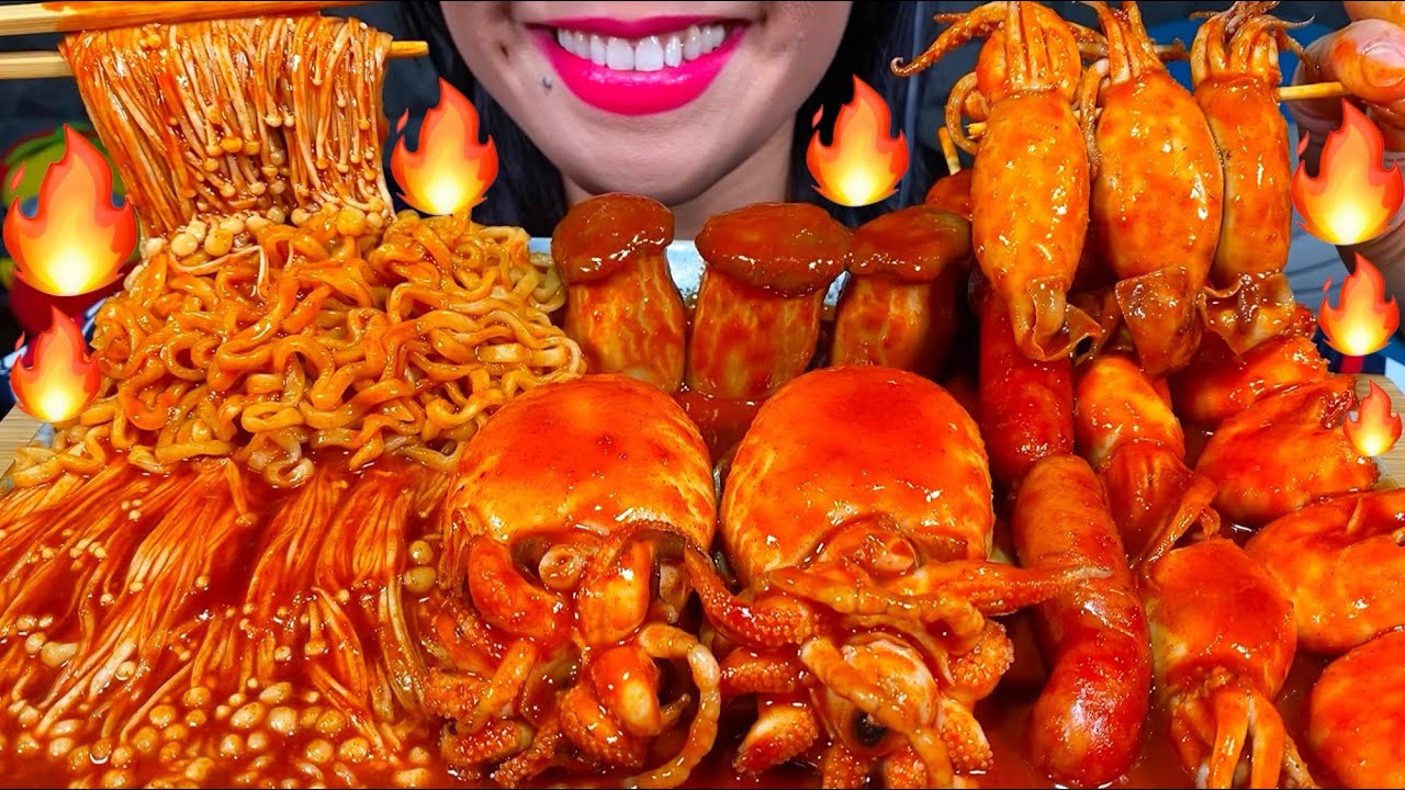 ASMR SPICY SEAFOOD BOIL + FIRE NOODLES *makanan laut pedas* 먹방 MUKBANG MASSIVE Eating Sounds