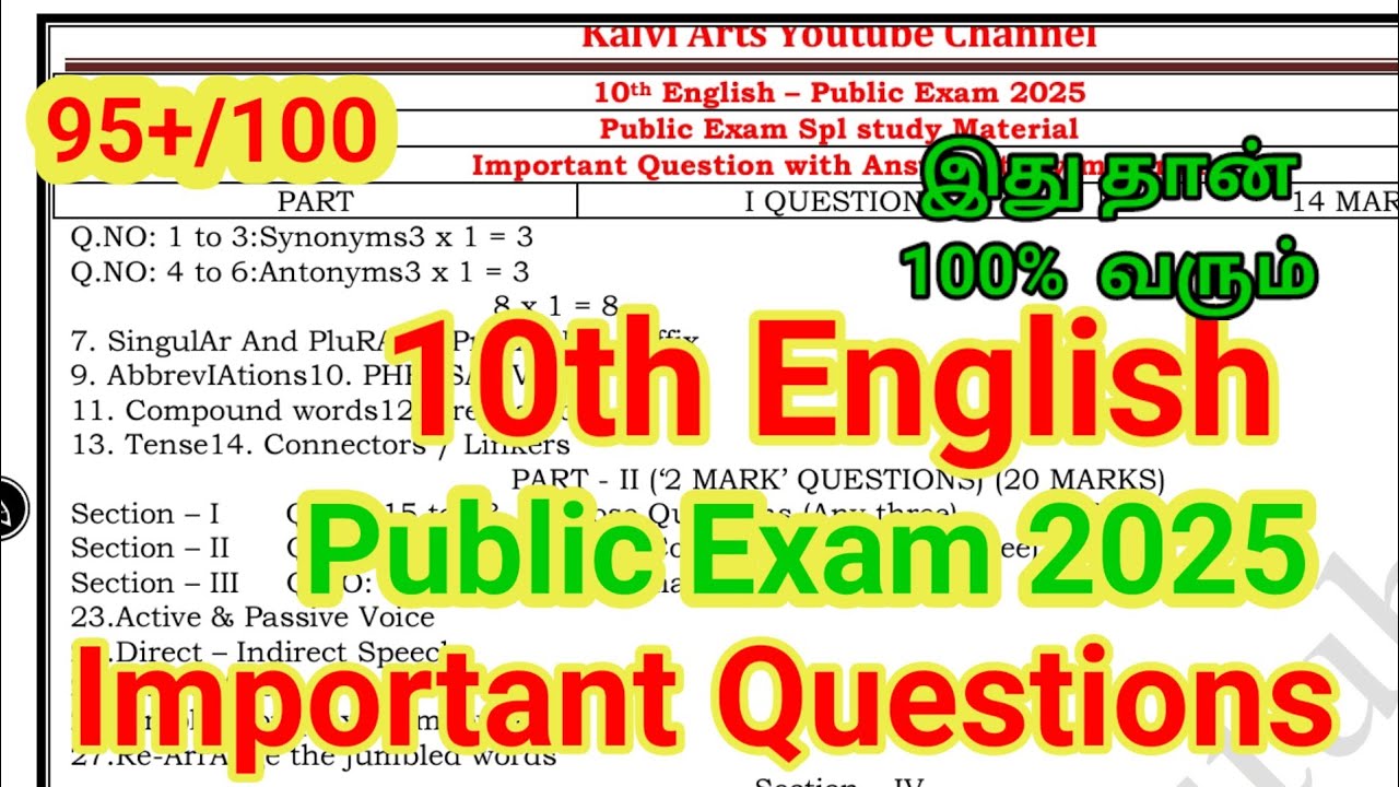 10th English Public Important Questions 2025 | 2,3,5 Mark Paragraph| 100/100 Exam Tips | 10th