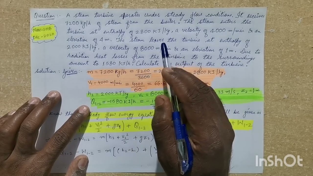 RGPV - Thermodynamics : Numerical solution on Steady Flow Energy Equation, Nov 2018  & Dec 2020.