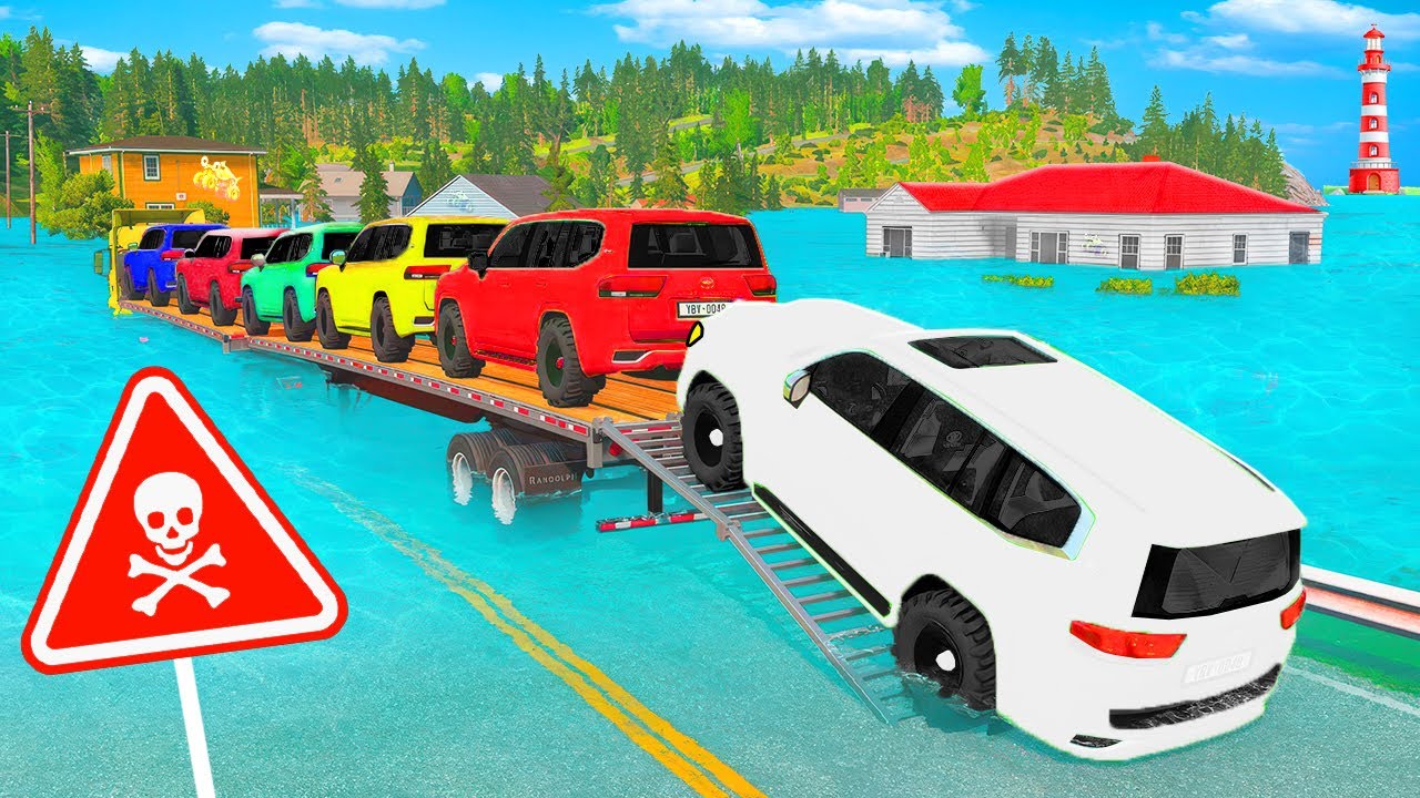 McQueen Transportation Truck vs Speed Bumps | Cars vs Train | BeamNG Drive #16 🔥