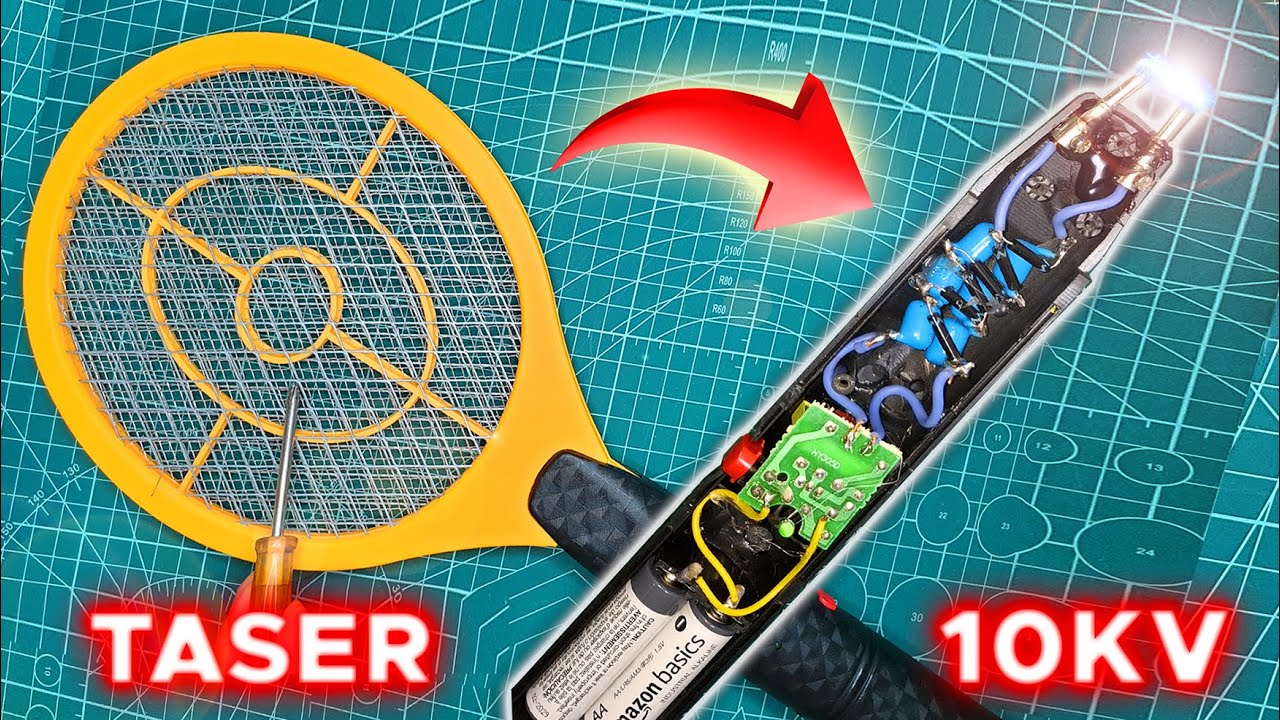 ⚡Como hacer un TASER POTENTE con una RAQUETA eléctrica⚡ INVENTO experimento CASERO DIY