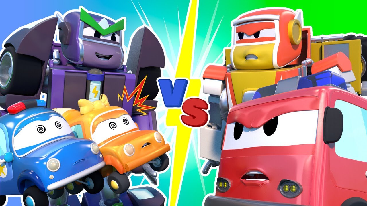 EVIL ROBOT HYPNOTIZES Car City! SUPER ROBOT to the rescue! - Robot and FireTruck Transform