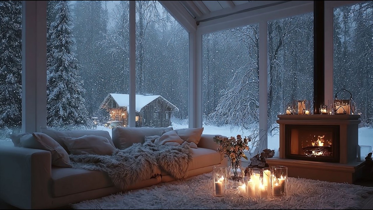 Heavy Snowfall & Crackling Fireplace Sounds | 3 Hours of Cozy Winter Ambience, No Music