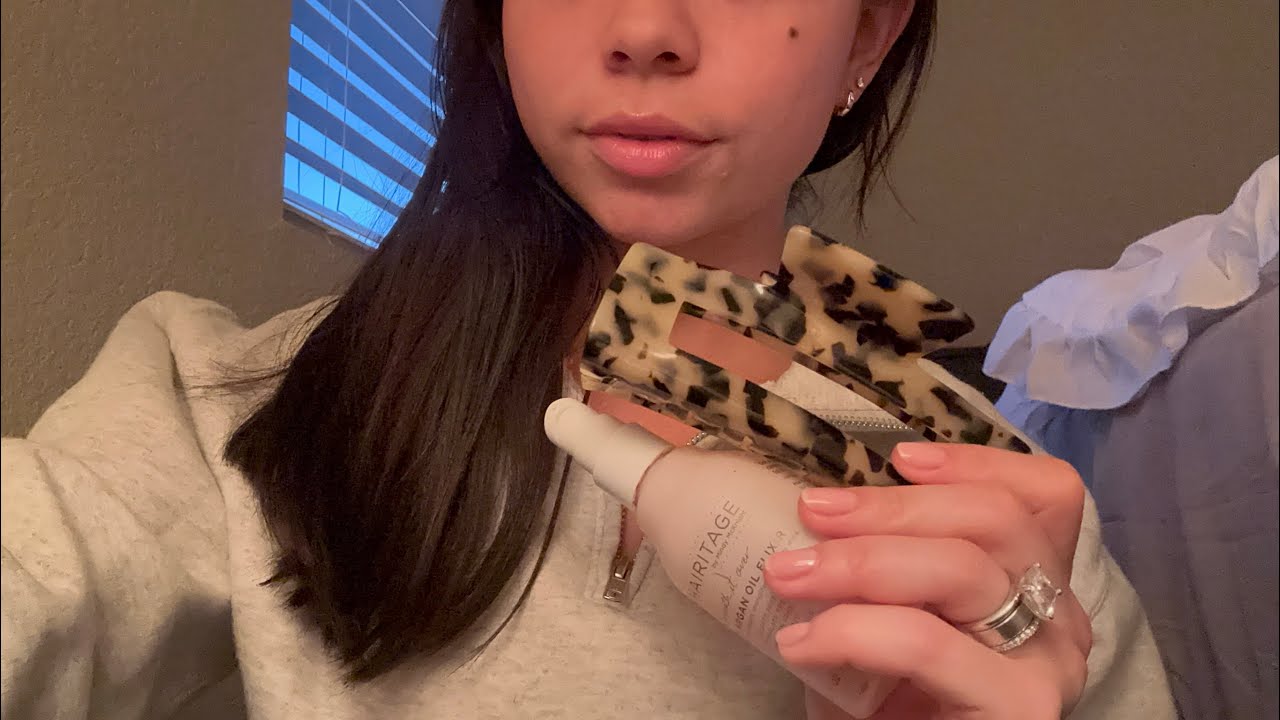 Brushing your hair before bed. Gum chewing ASMR. Whispering & soft spoken. 