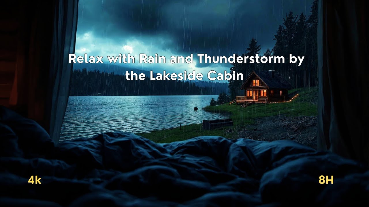 8Hours Rain and Thunderstorm by the Lakeside Cabin with Birds | Relax, Sleep, Study