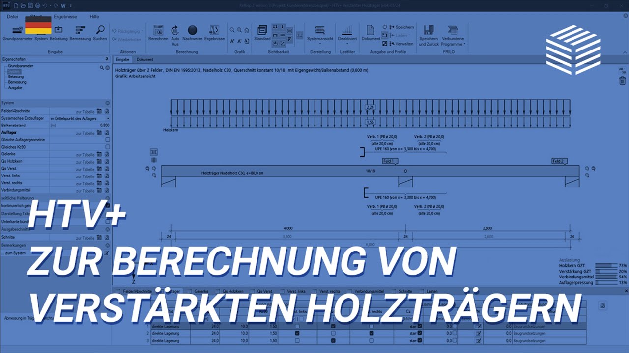 Verstärkter Holzträger HTV+ | Das neue Programm zur Berechnung von verstärkten Holzträgern