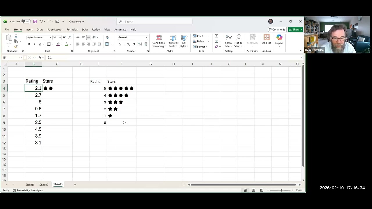 Excel table graphs using multiple stars