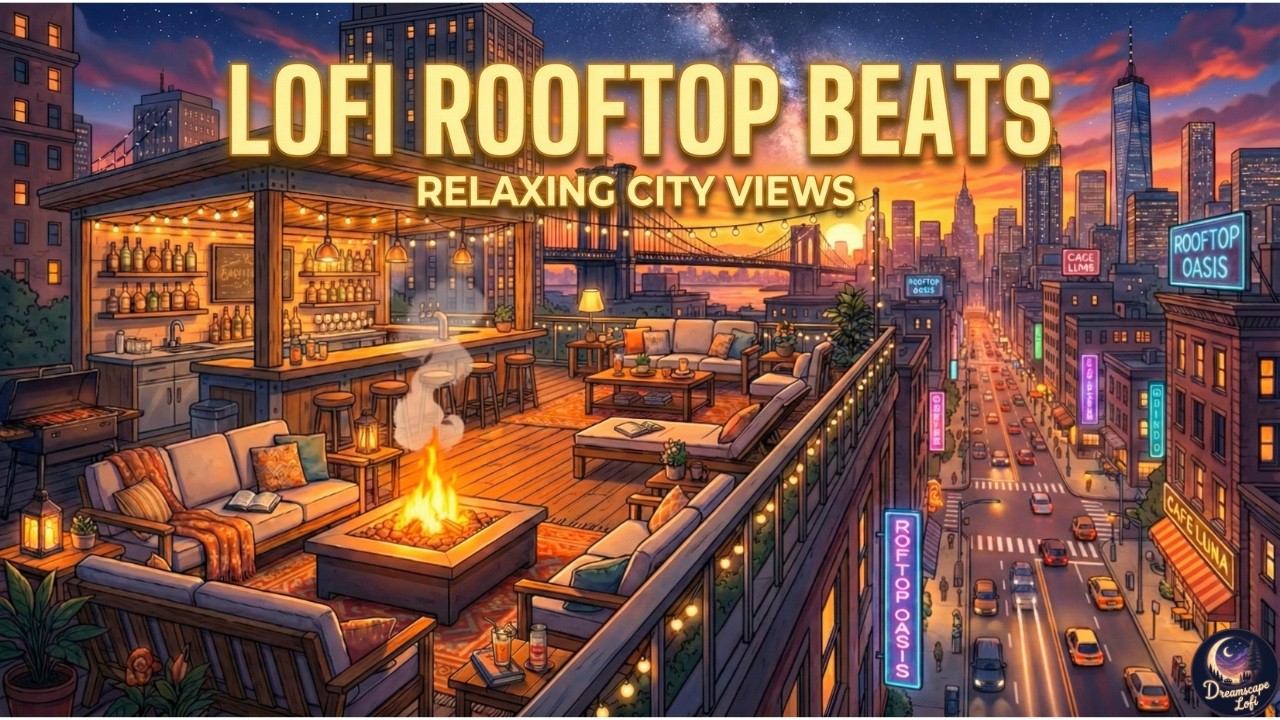 rooftop bar at sunset 🌆 city night lofi hip hop / jazzhop mix