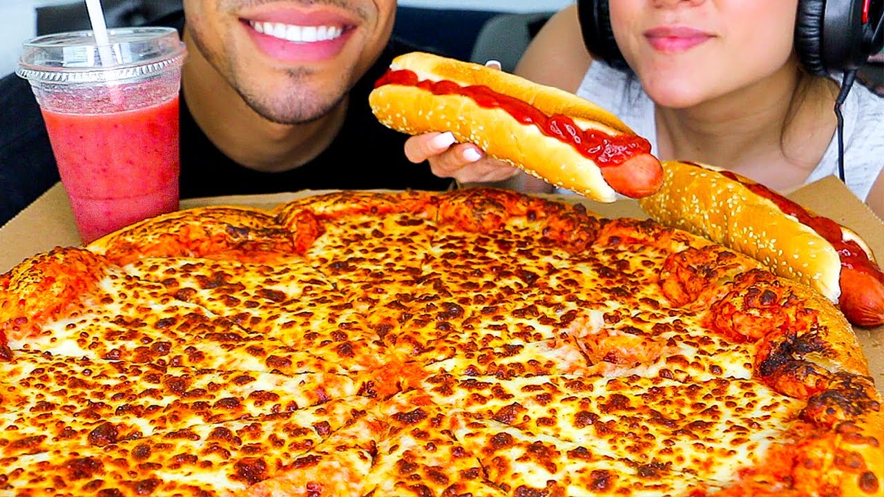 ASMR EATING COSTCO FOOD COURT FOODS CHEESE PIZZA HOT DOG SMOOTHIE MUKBANG BIG BITES NO TALKING WIFE