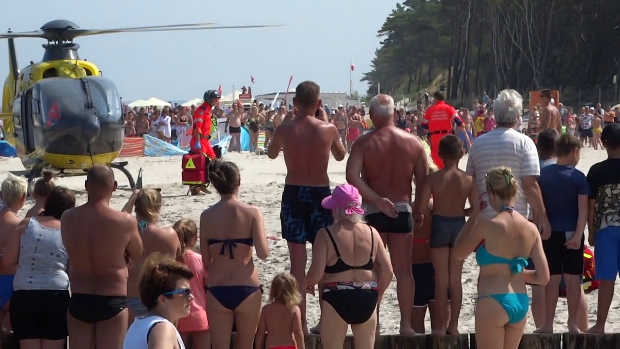 Akcja ratownicza na plaży w Dźwirzynie 23.07.2018r