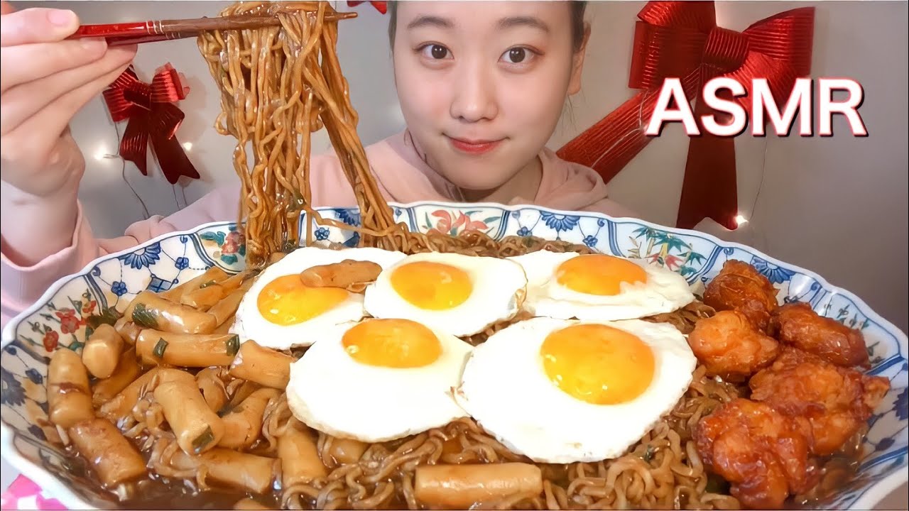ASMR ジャジャンラッポッキ Rappokki 짜장 라볶이【咀嚼音/大食い/ Mukbang/Eating Sounds】