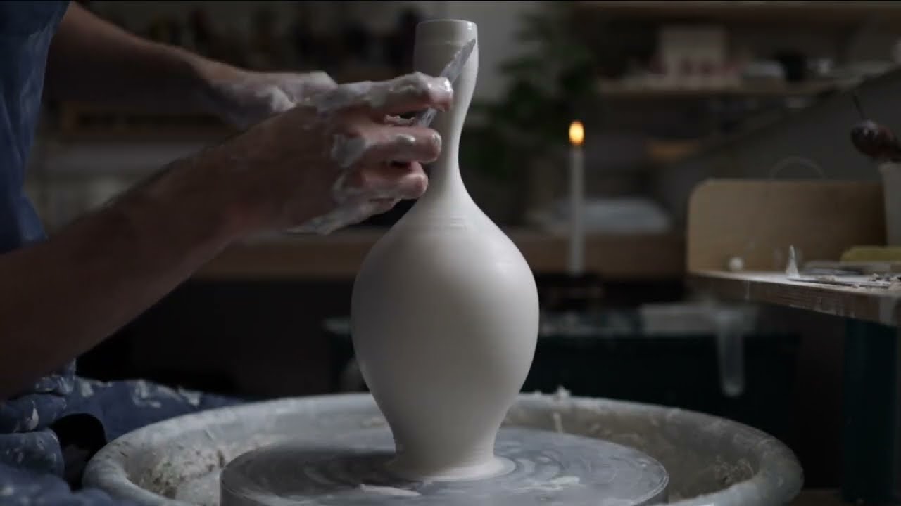 Making A Porcelain Vase - Preparing Clay & Throwing On The Wheel (ASMR) - Matt Horne Pottery