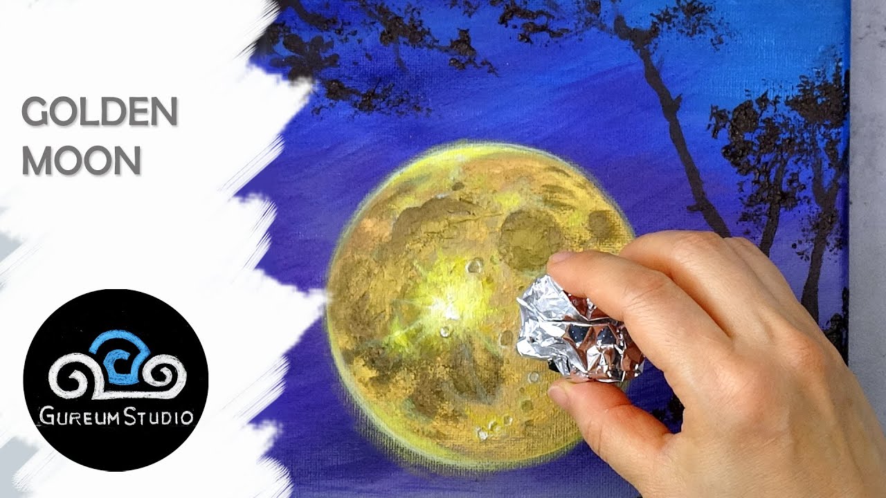 Golden Moon Acrylic Painting | How To Draw Moon Step By Step | Aluminum Foil Technique