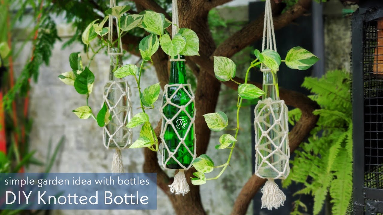 DIY Knotted Bottles | simple garden idea with bottles | easy hanging garden
