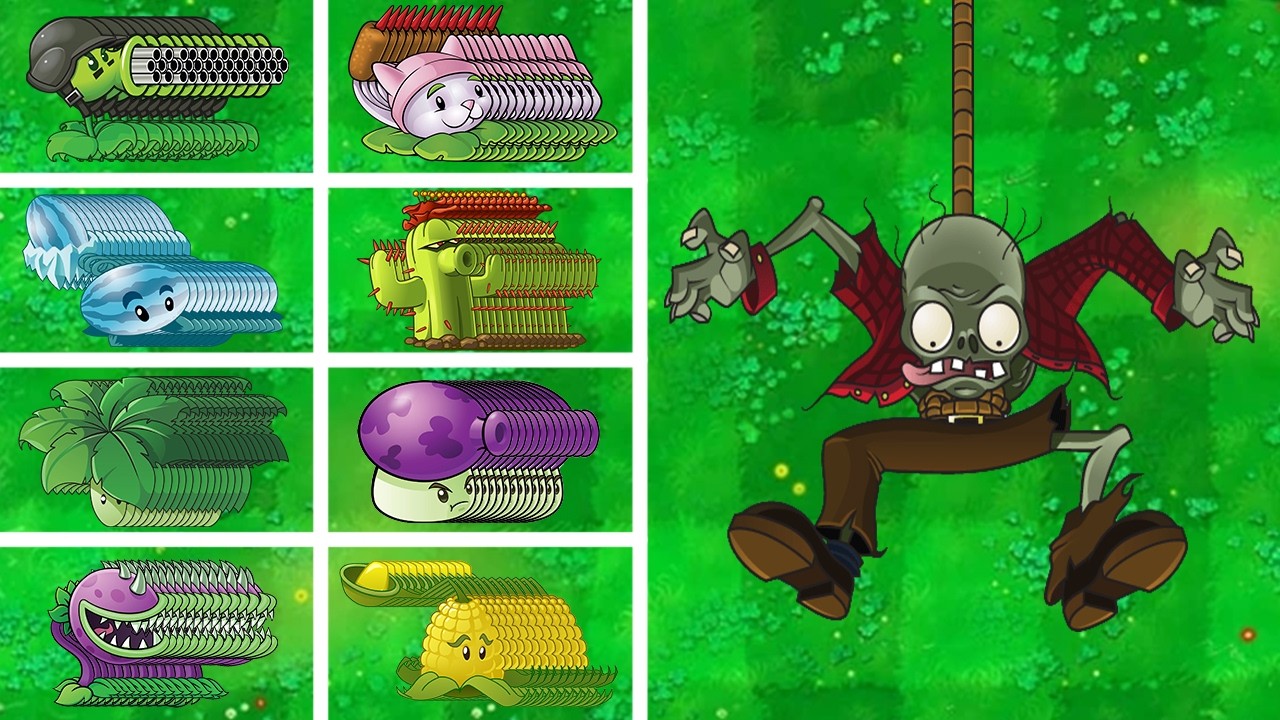 PVZ 1 Challenge - Full Screen Of All Plants Vs Full Screen Of Bungee Zombie - PvZ Chaos