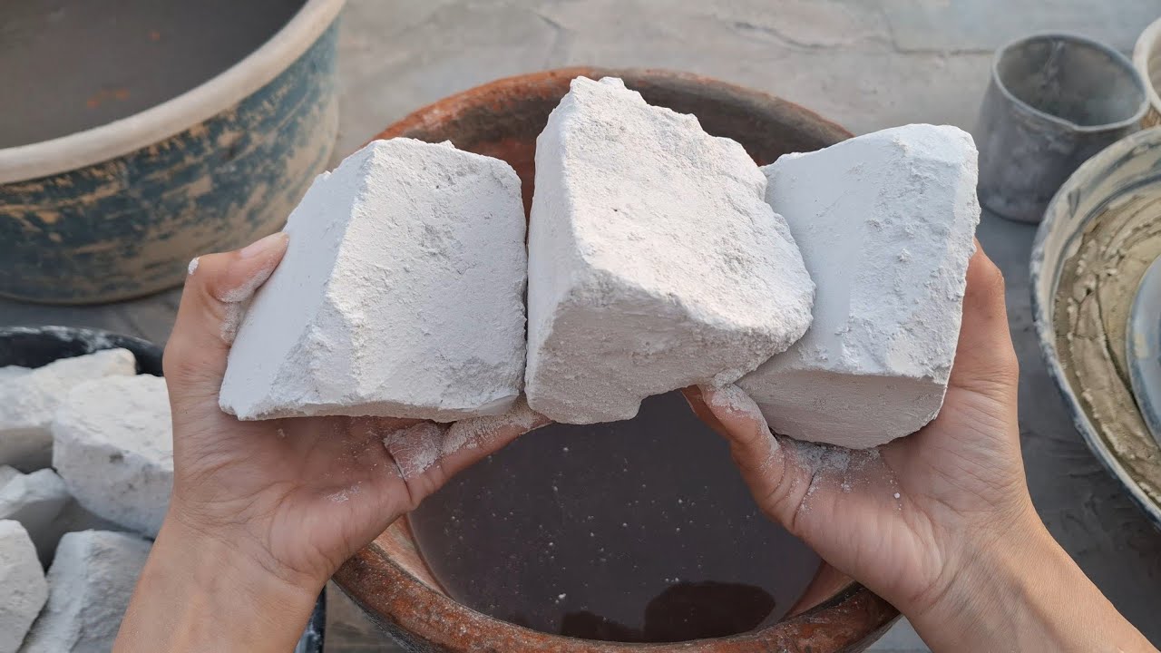 ASMR Snow white dirt water clay pot crumbling edits satisfying