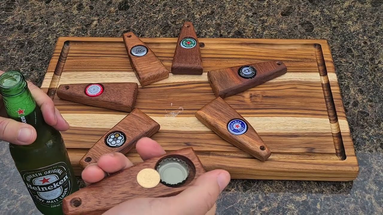 Abridores de garrafa magnéticos feito com sobras de madeira