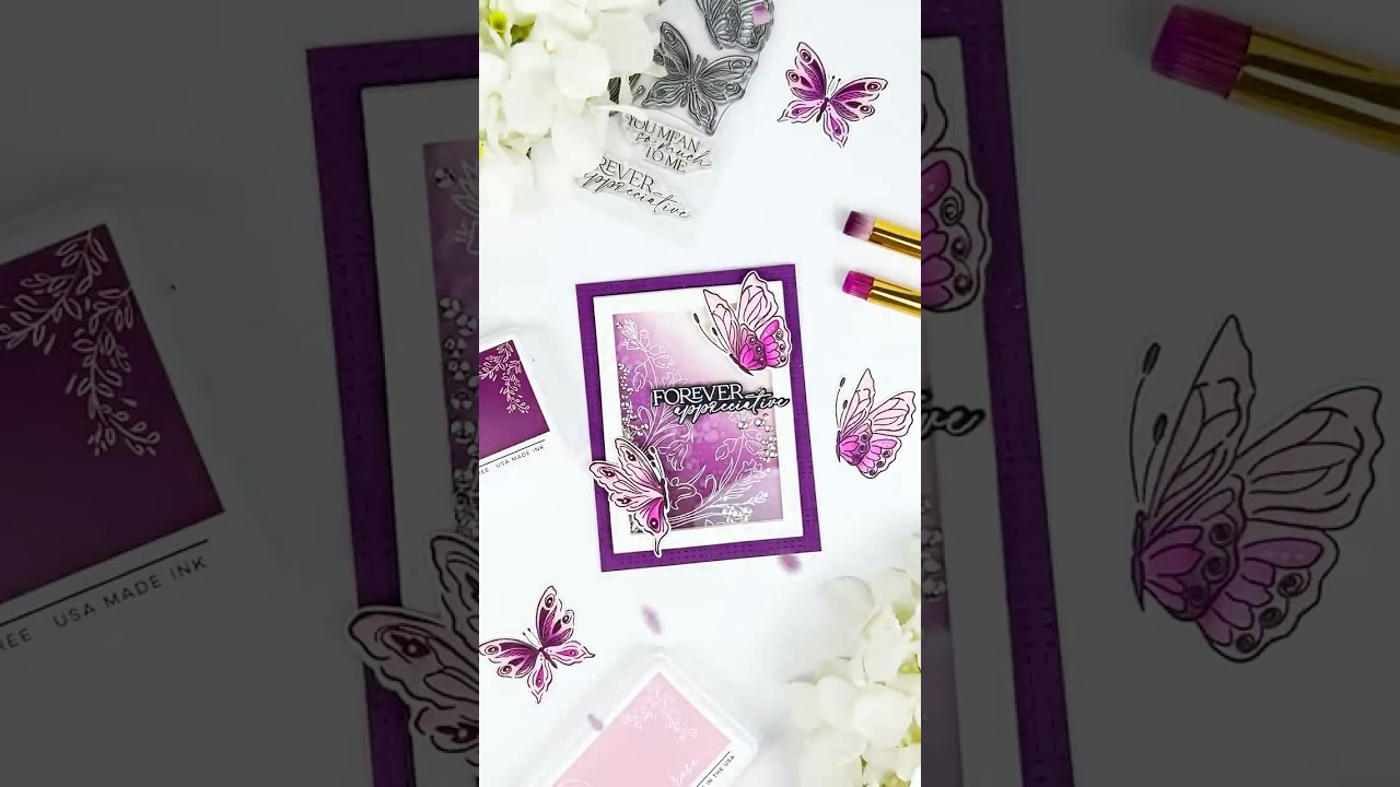butterfly shaker card with vibrant ink blending 🦋💜 #handmadecards #cardmaking