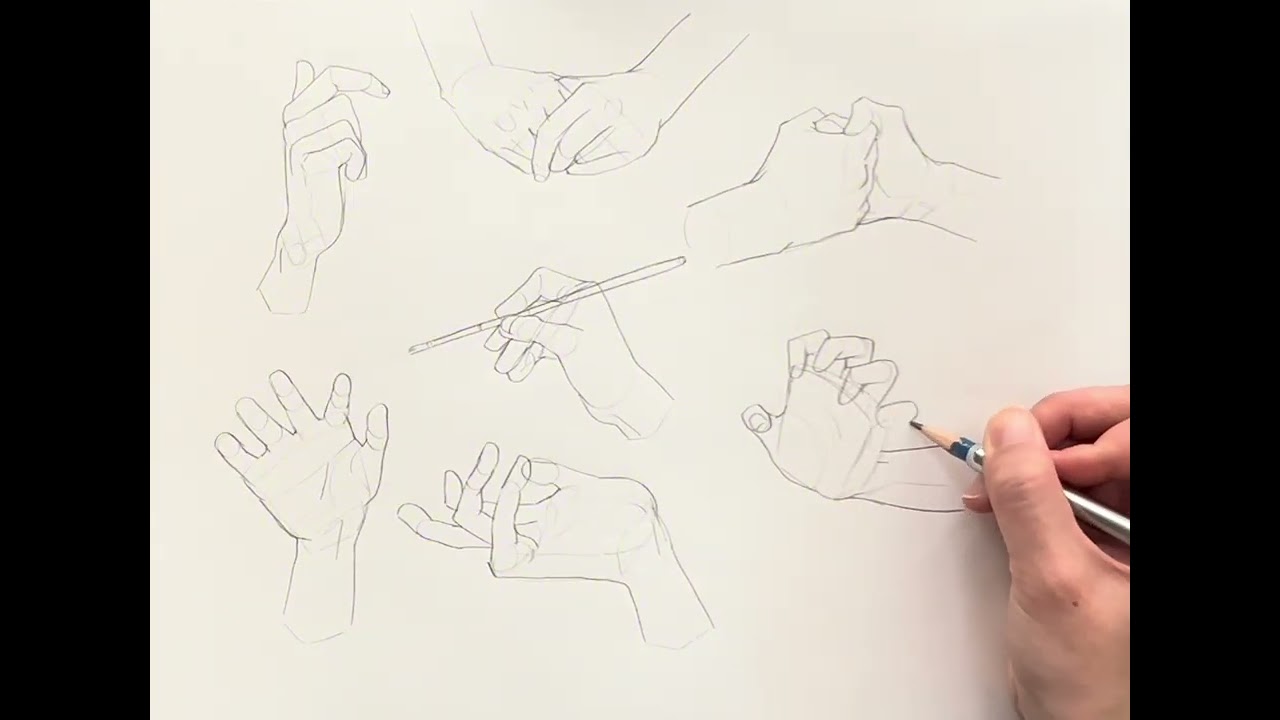 【練習用】手のクロッキー10ポーズ｜5分タイムラプス