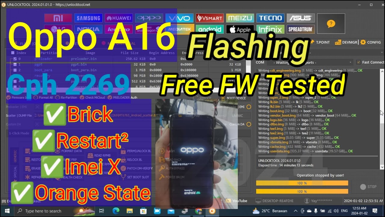 🟢 Flashing Oppo A16 CPH 2269 || FREE FW  TESTED || FIX IMEI ( X ).