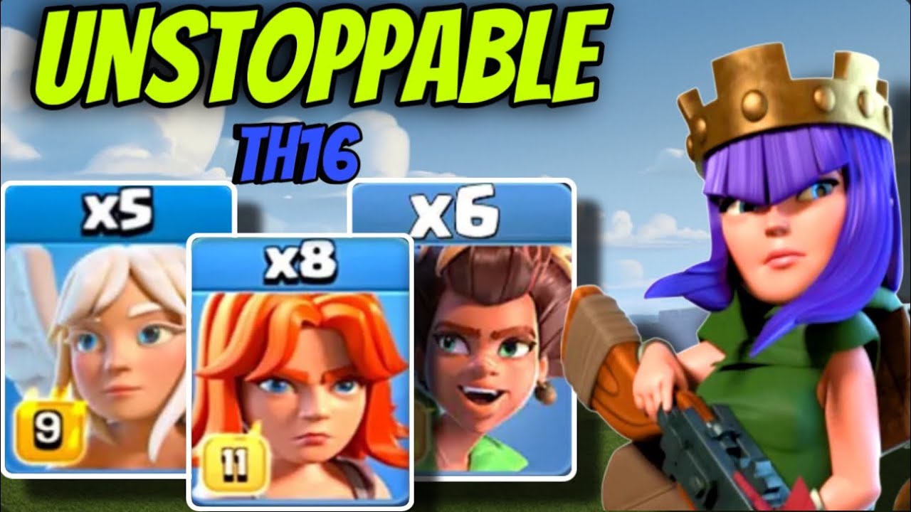 Th16 3star strategy super queen charge &root rider Valkyrie.(clash of clans)coc