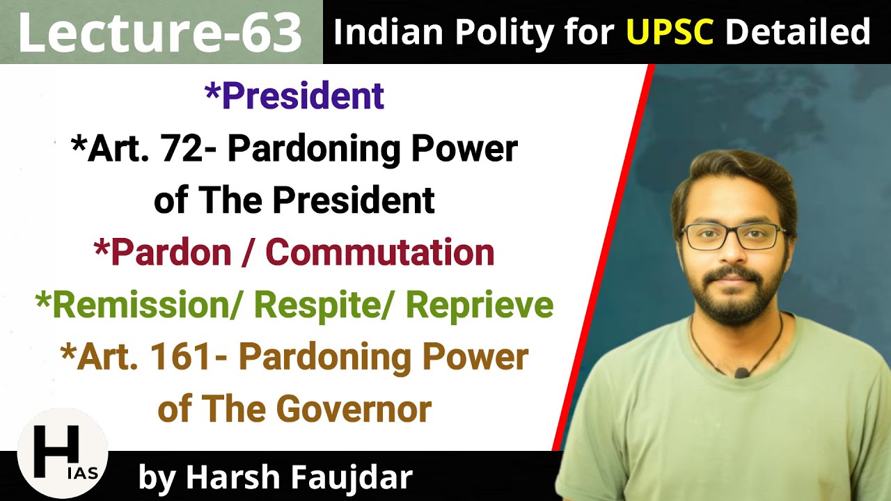 L63: Article 72 - Pardoning Power of President & Governor i.e. Article 161 | Indian Polity for UPSC